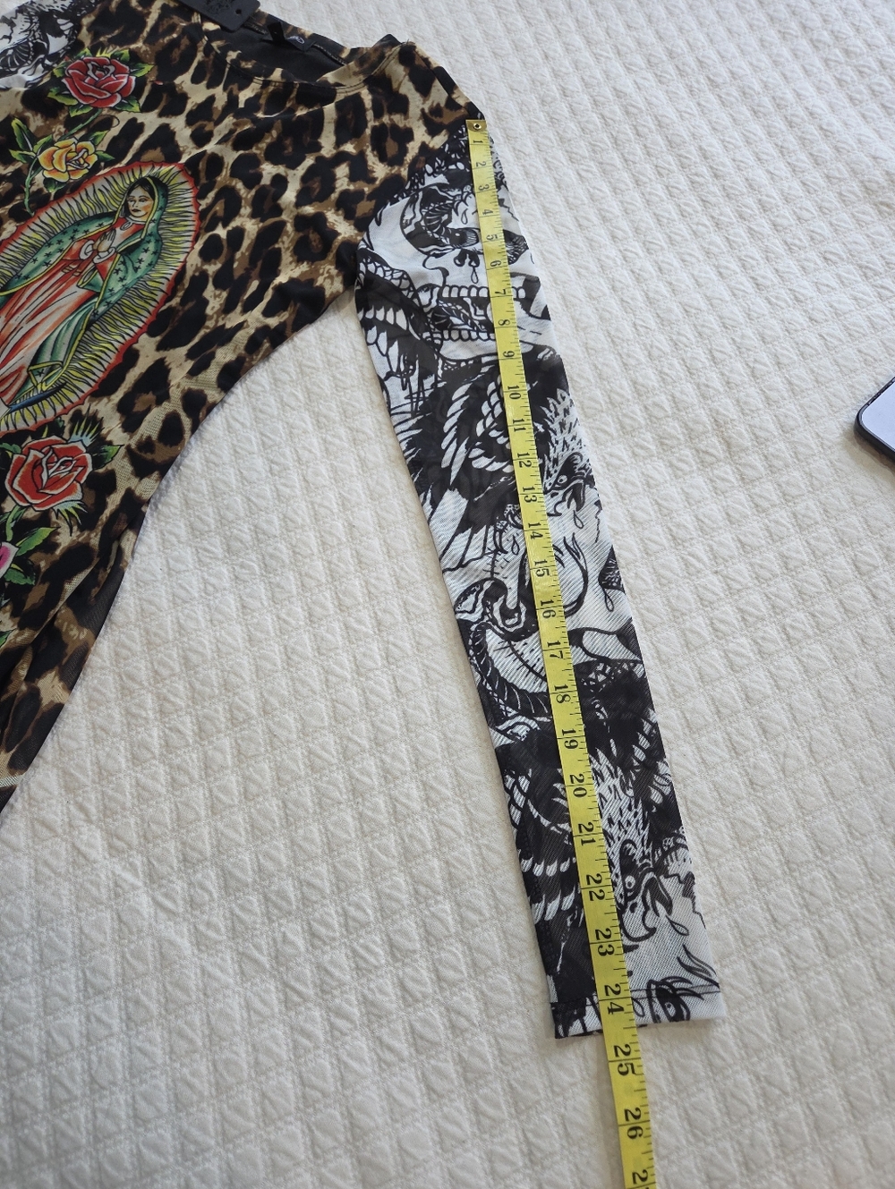 Ed Hardy Dolls Kill Sz Small Leopard Mesh Bodycon Mini Dress Virgin Mary Graphic - Picture 10 of 12